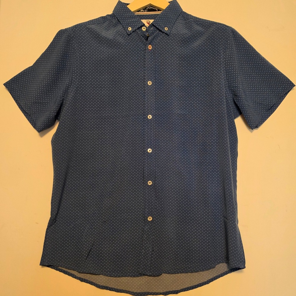 International Report Micro Dot 4 Way Stretch Short Sleeve Blue Shirt Size Large